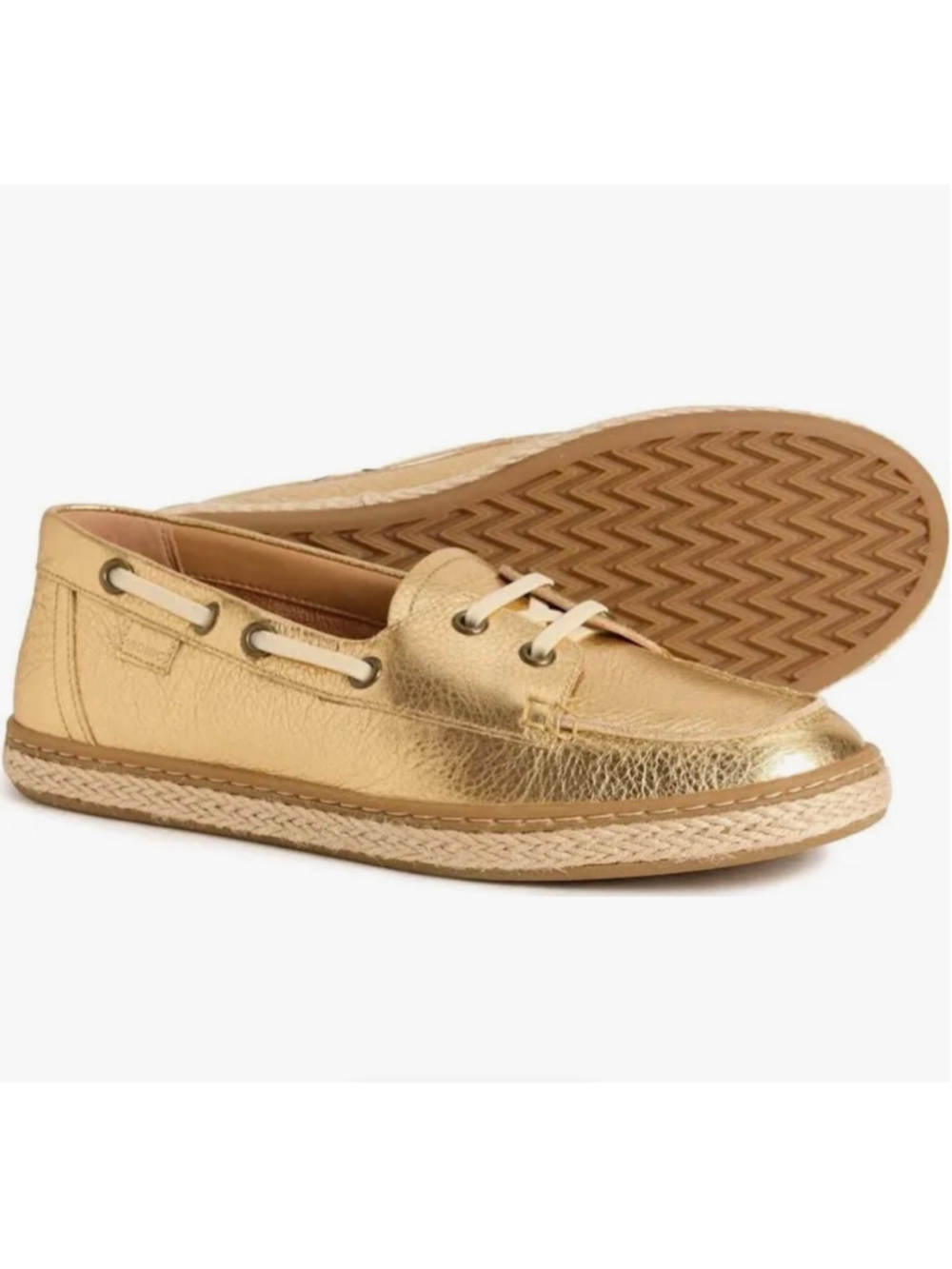 Vionic May Loafers Womens 6 Gold Metallic Leather Boat Shoes Espadrille NIB